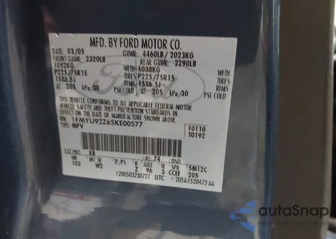 2005 Ford Escape Xls из США, поврежденный, VIN 1FMYU92Z65KE00577